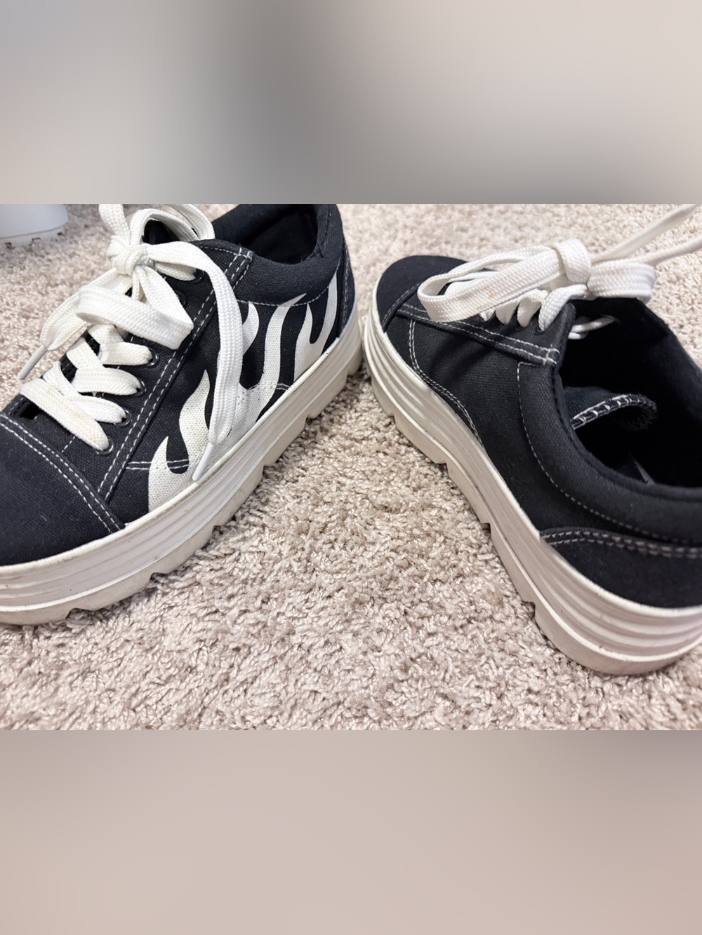 Black & White Flame Platform Sneakers